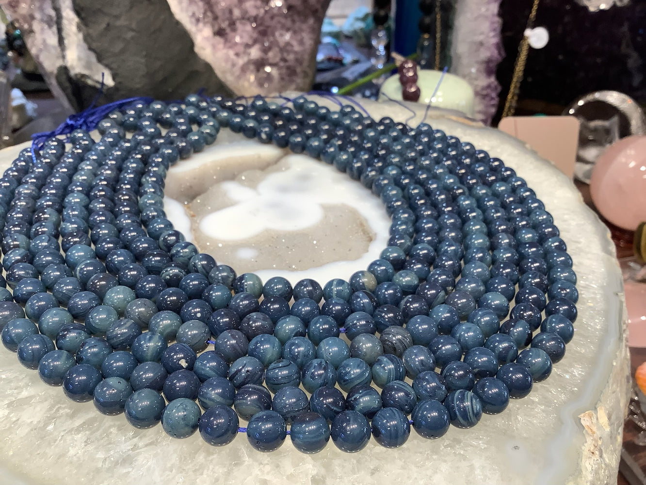 8mm Blue Sieber Agate Round Gemstone Beads