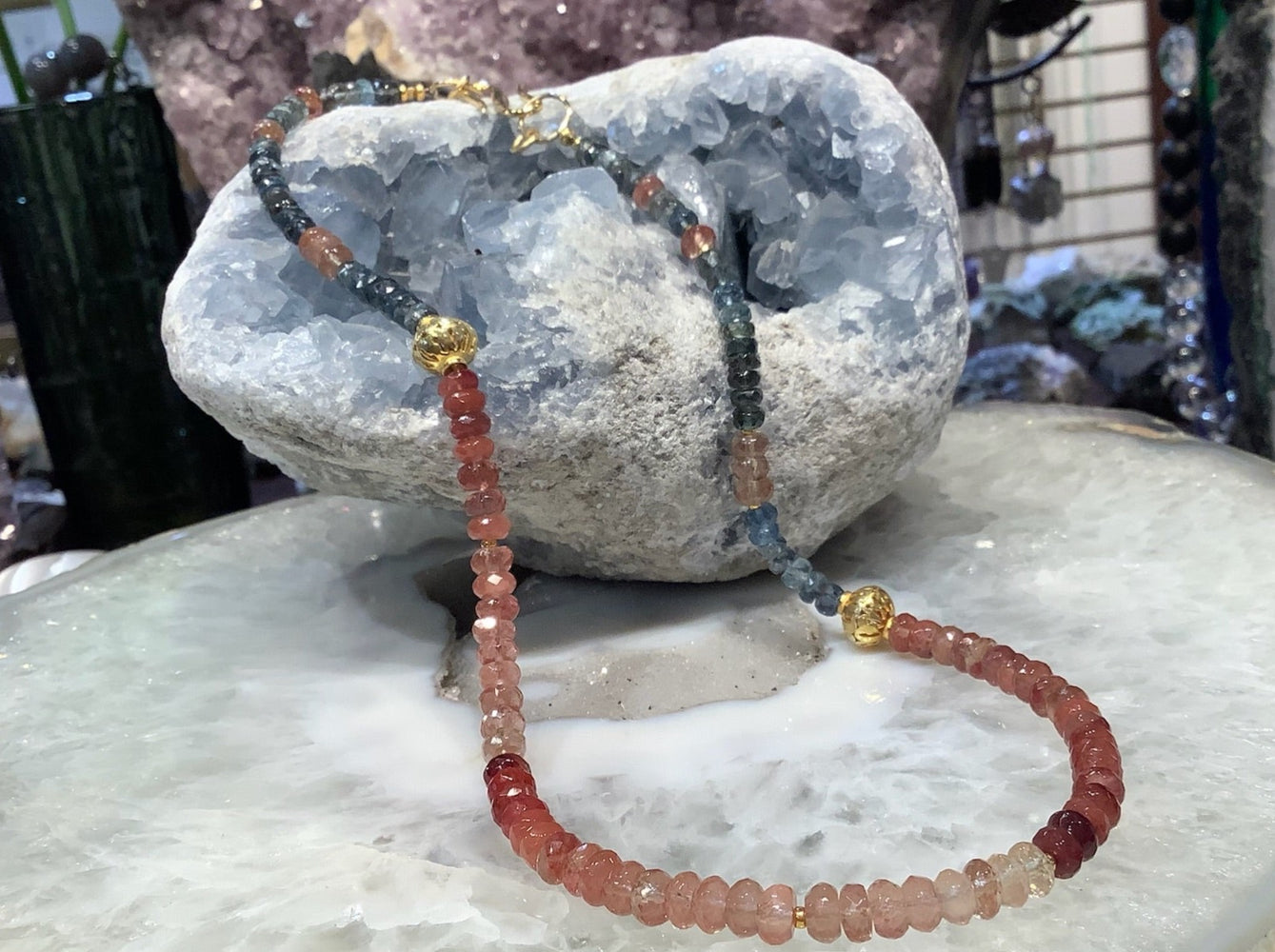 Stunning Gem Quality Shaded Moss Aquamarine & Andesine Labradorite Faceted Gemstone Beads
