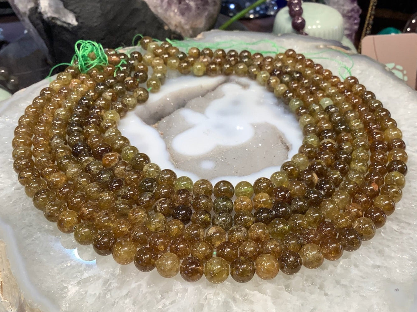 8.5mm Green Garnet Round Gemstone Beads
