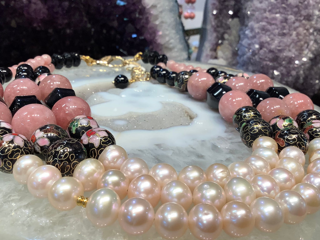 Beautiful Multi strand gemstone & pearl statement necklace