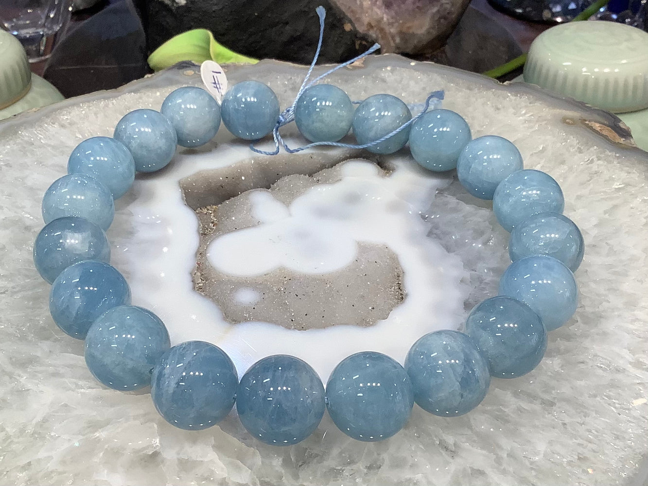 20mm Natural Cat’s Eye Blue Aquamarine Round Gemstone Beads #1