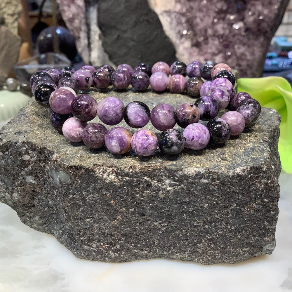 8mm Natural Purple Russian Charoite Round Gemstone Bead Bracelet