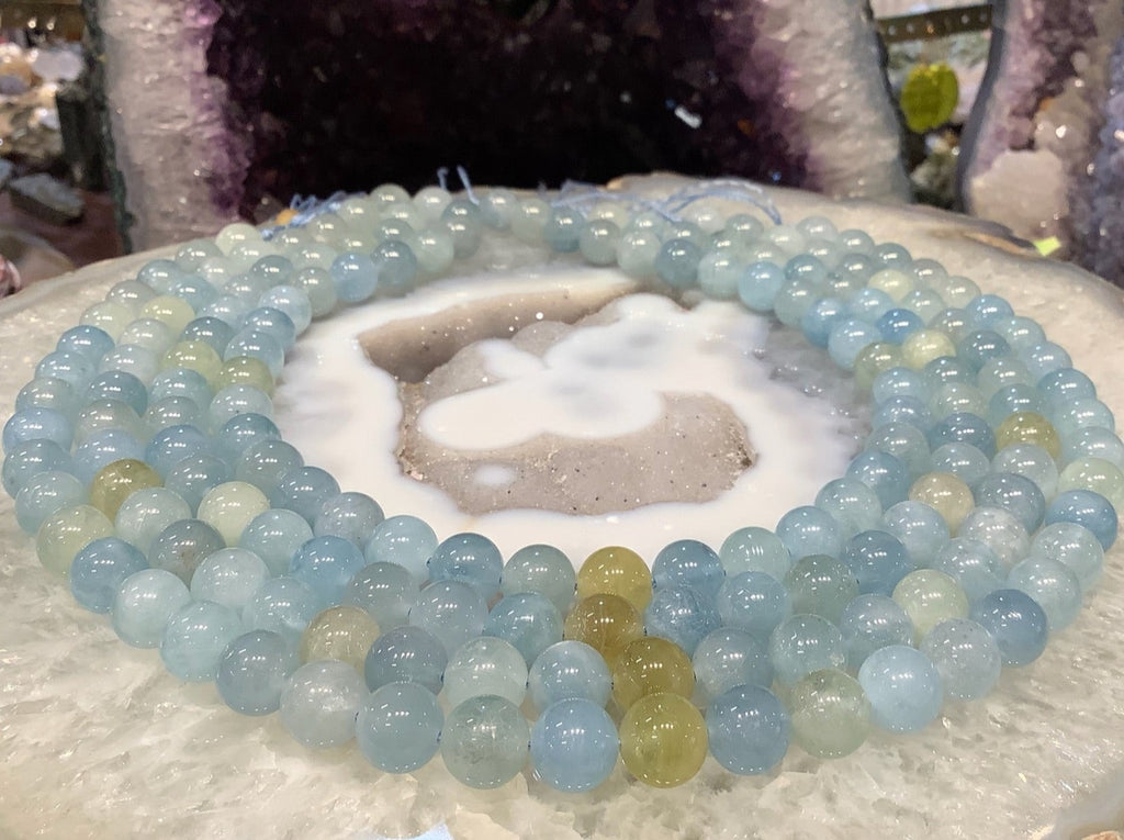 Natural Multicolor Aquamarine Round Gemstone Beads - 10mm