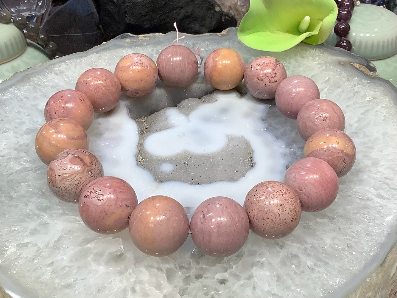 25mm Pink Jasper Round Gemstone Beads - 15 inches