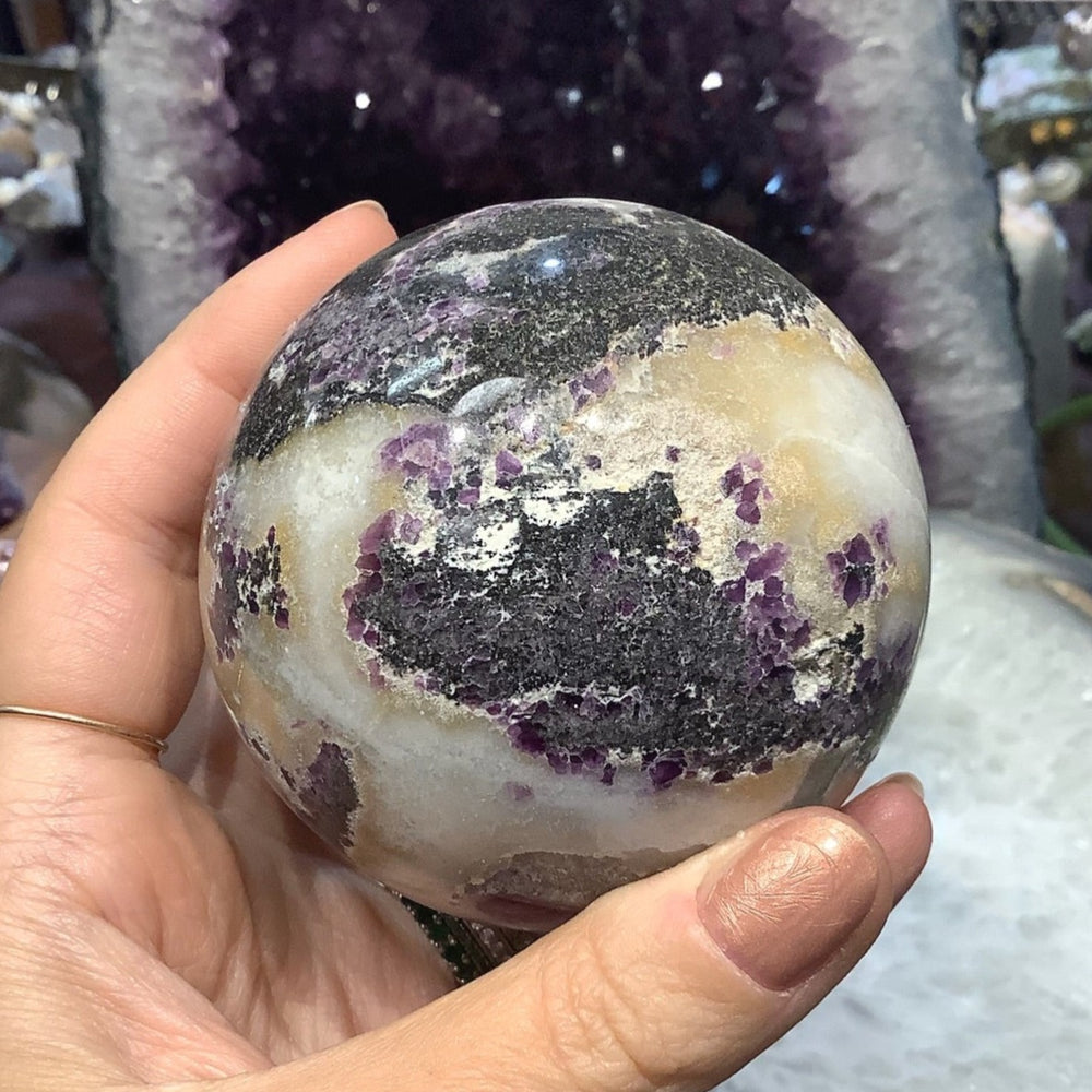 Natural Purple Fluorite Druzy Gemstone Round Sphere - 73mm