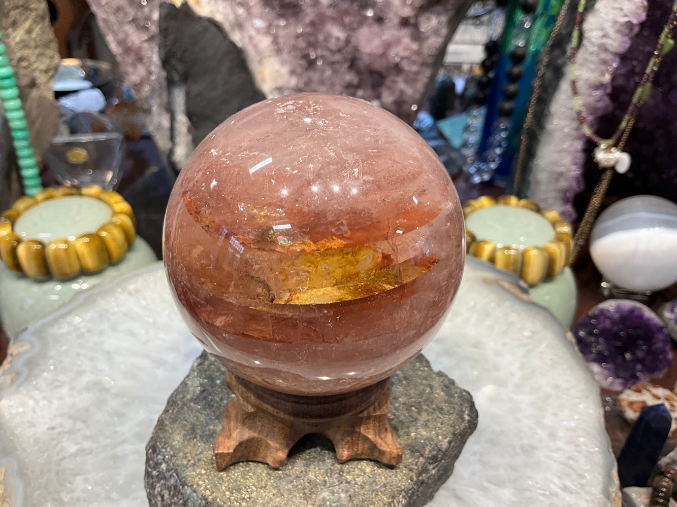 73mm Natural Fire Quartz Round Gemstone Sphere Healing Sphere