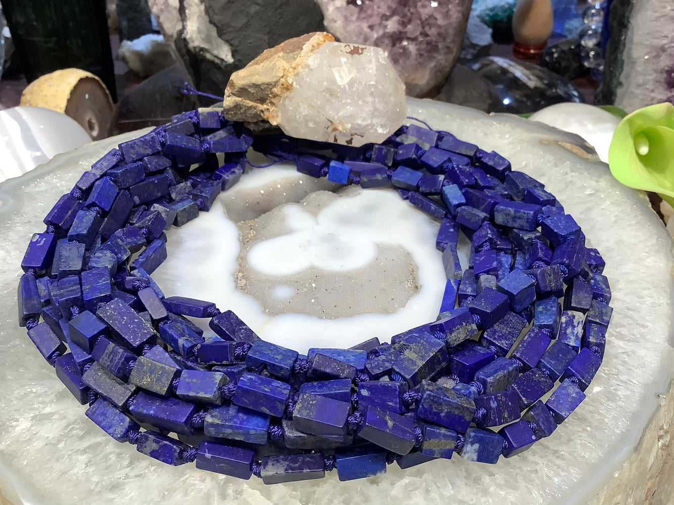Natural Matte Blue Lapis Lazuli rectangle gemstone beads with Pyrite