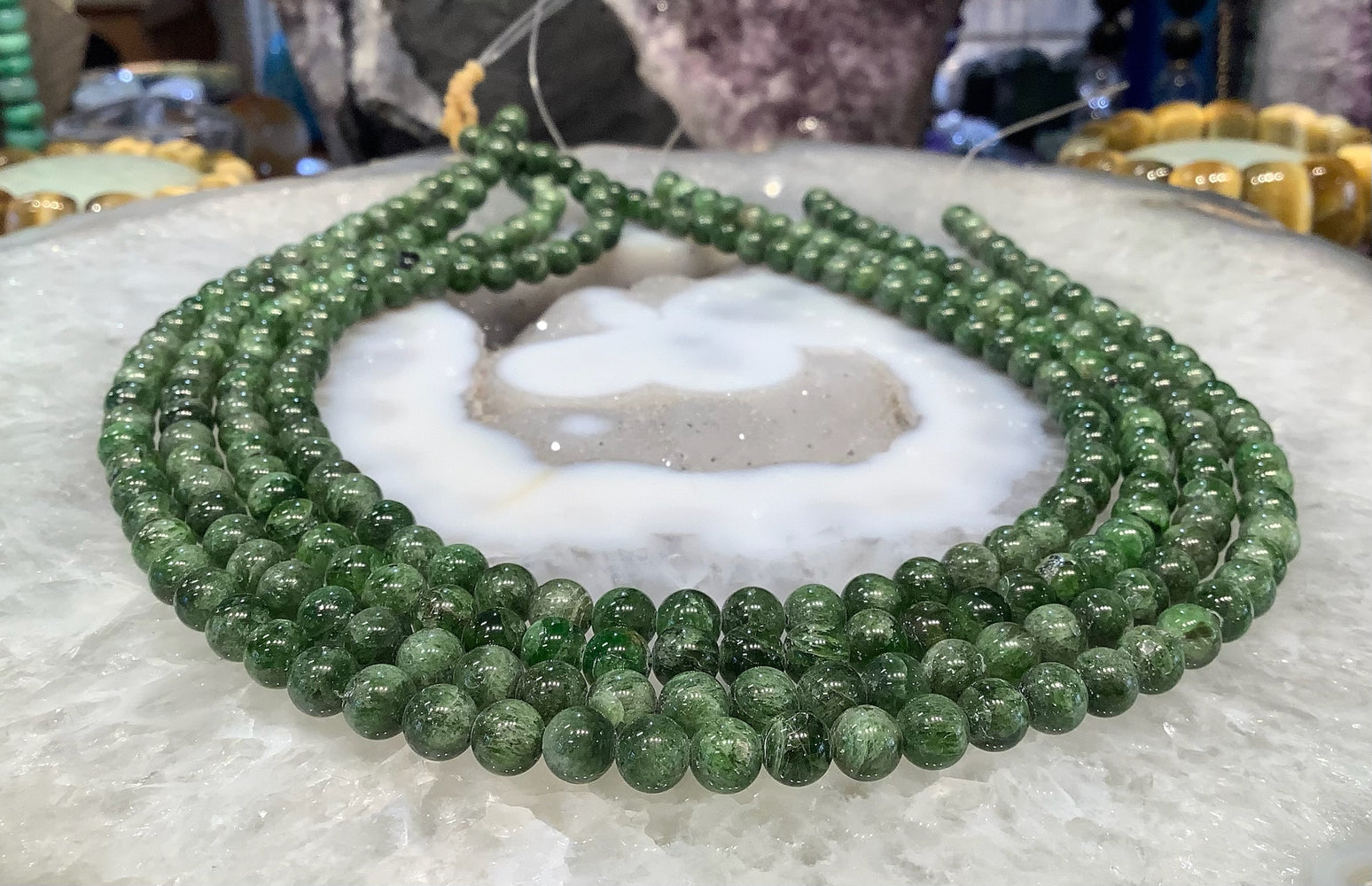Natural Green Chrome Diopside Round Gemstone Beads - 6mm