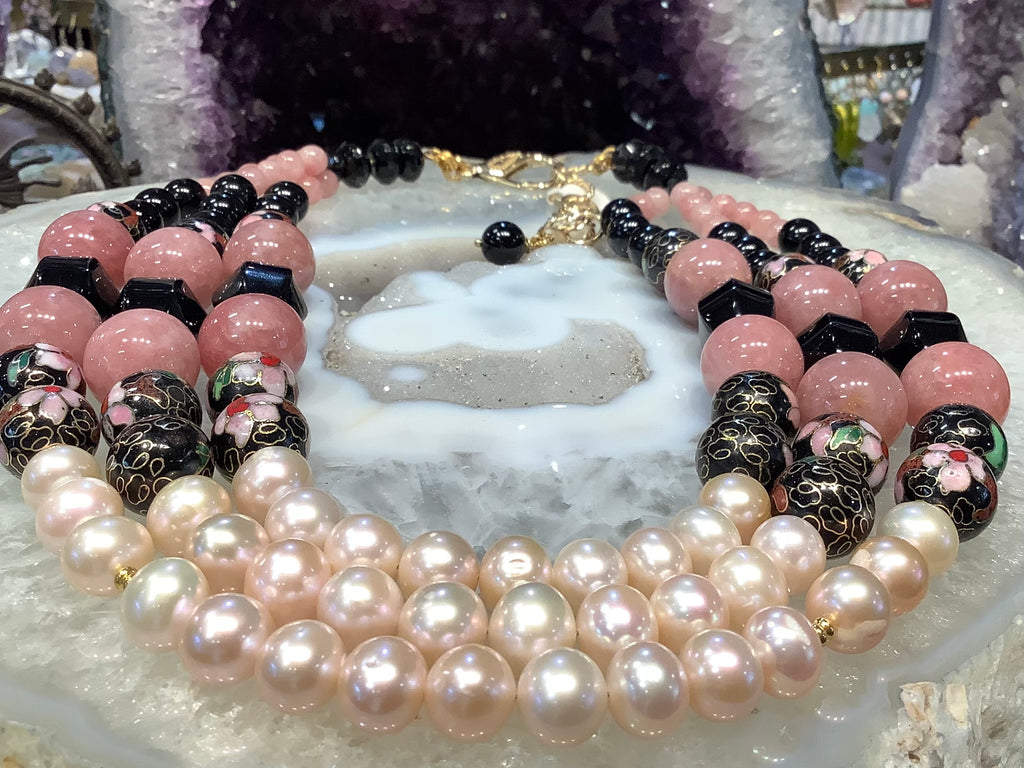 Beautiful Multi strand gemstone & pearl statement necklace
