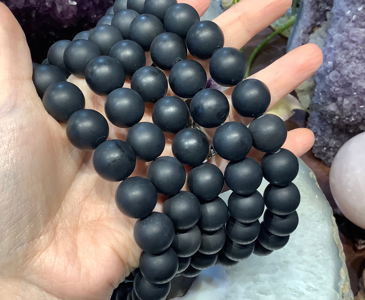 Natural Black matte onyx 15mm gemstone round beads