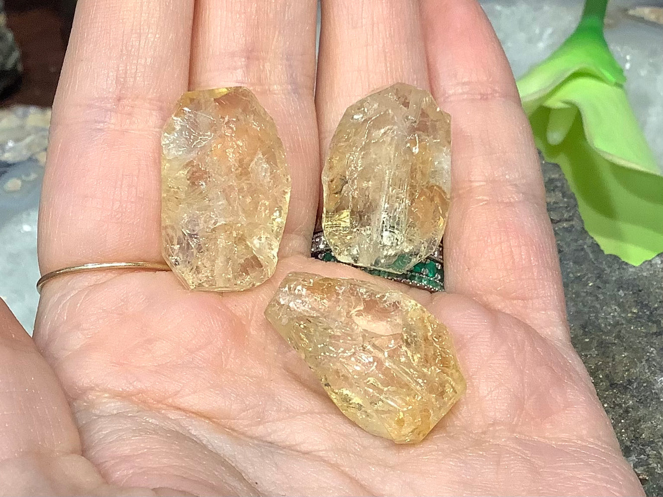 3 Beautiful citrine chisel cut 23-25mm gemstones