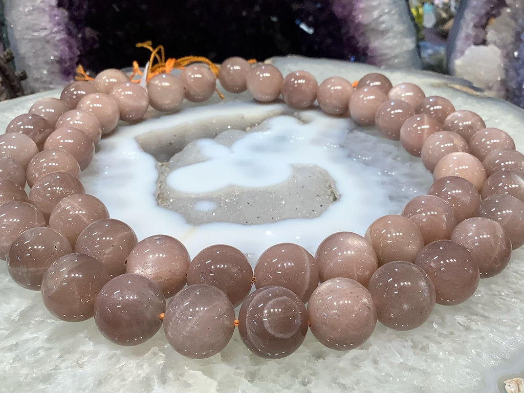 Natural Sparkling Brown Moonstone Gemstone Beads - 16mm