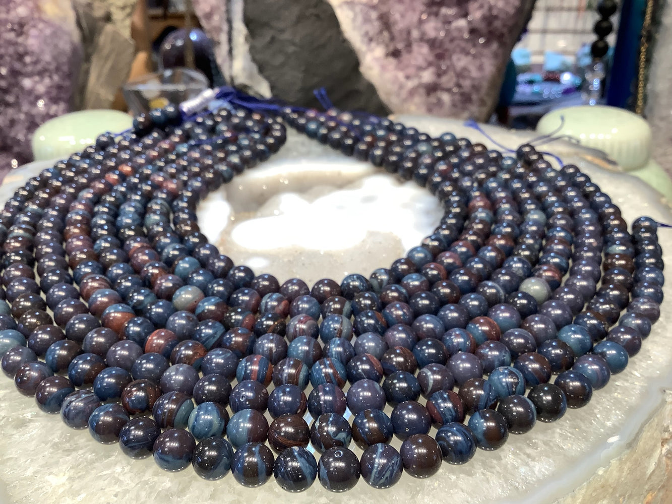 8mm Multicolor Red Purple Blue Sieber Agate Round Gemstone Beads