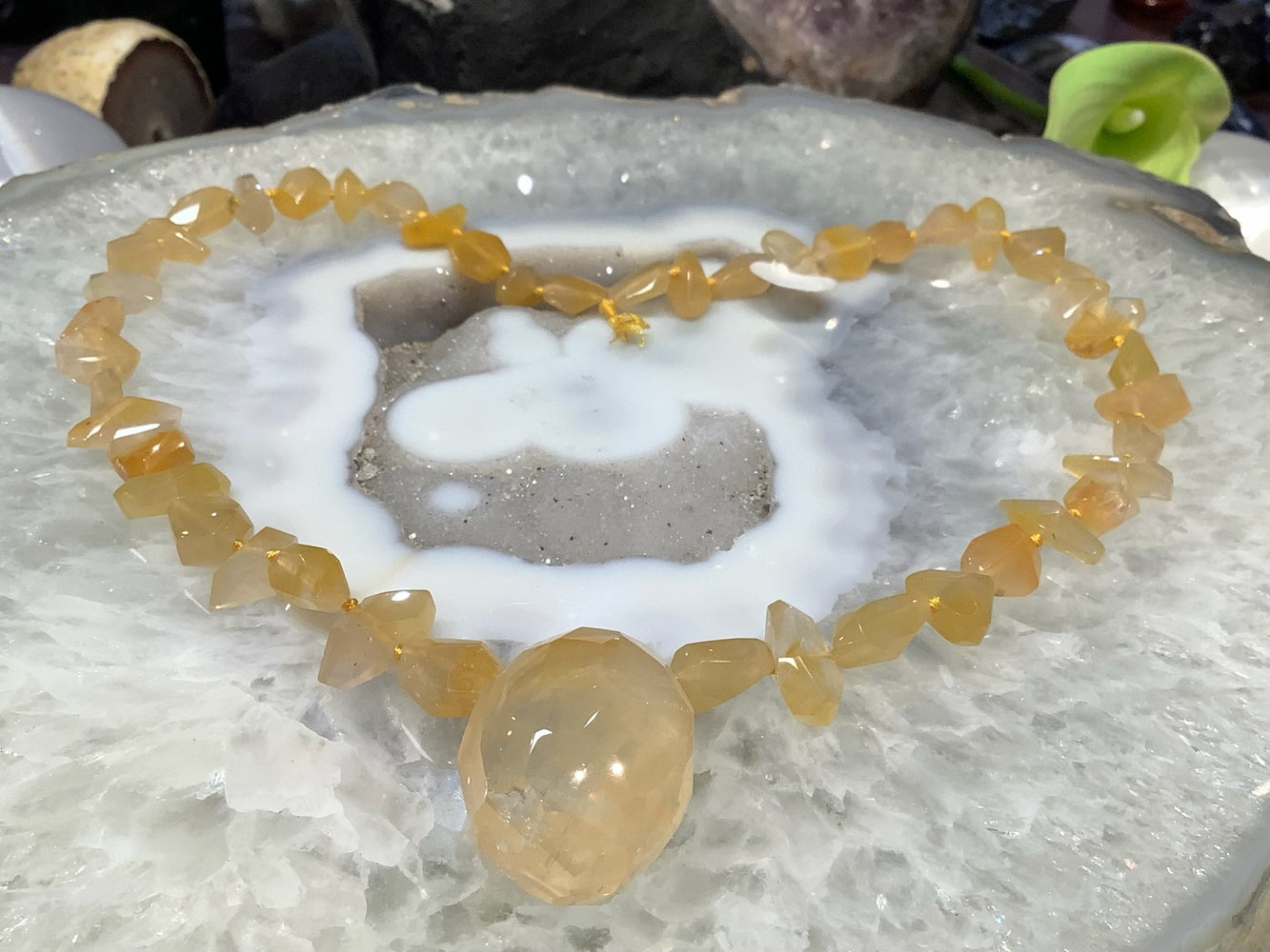 Rare Yellow hematoid Quartz Faceted Gemstone Necklace with Pendant