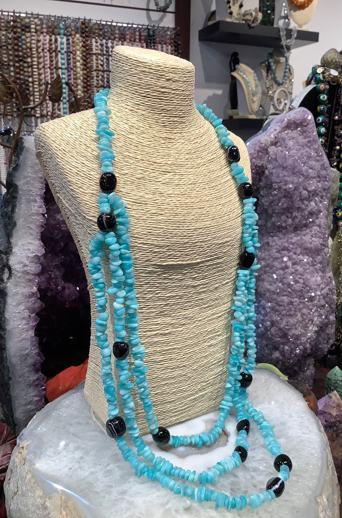 Multi strand Peruvian Amazonite & onyx gemstone necklace
