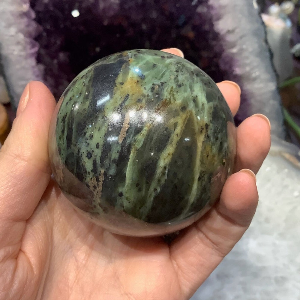 56mm Natural Green Jade Gemstone Sphere