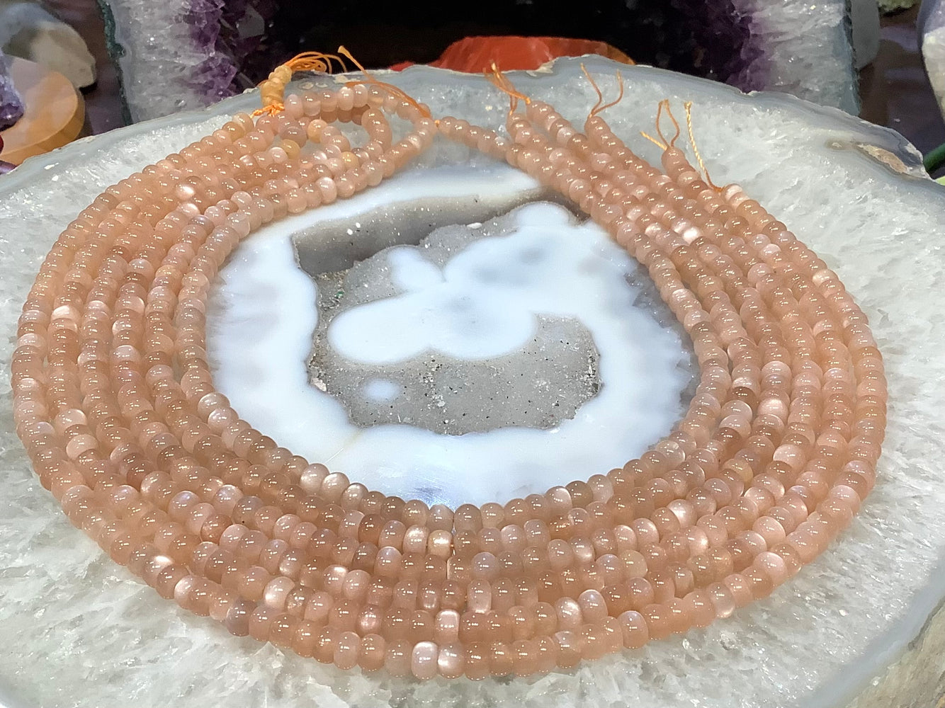 Peach moonstone 6mm smooth rondelle gemstones beads