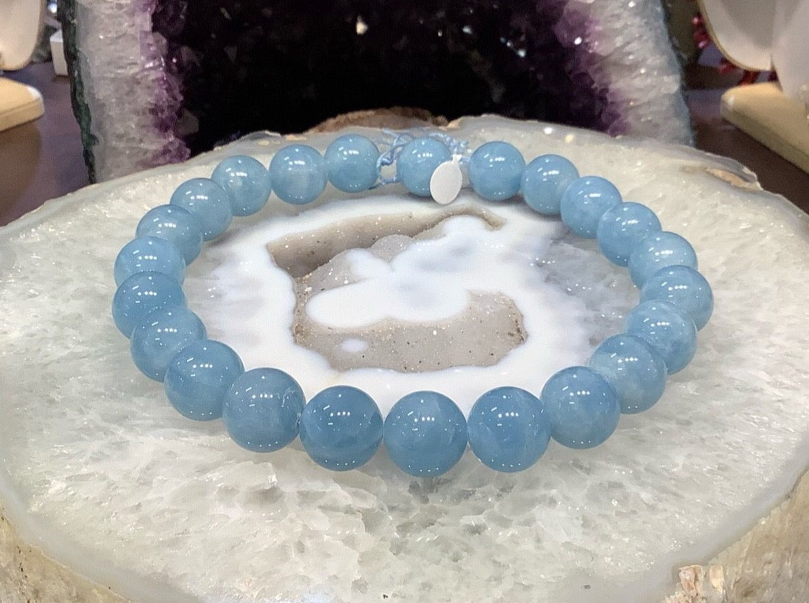 18mm Natural Aqua Blue Cat’s Eye Aquamarine Gemstone Beads