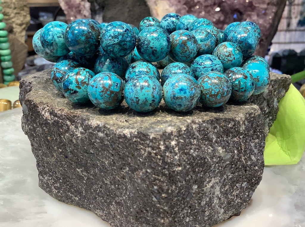 Stunning Aqua Chrysocolla with shattuckite 12mm gemstone bracelet
