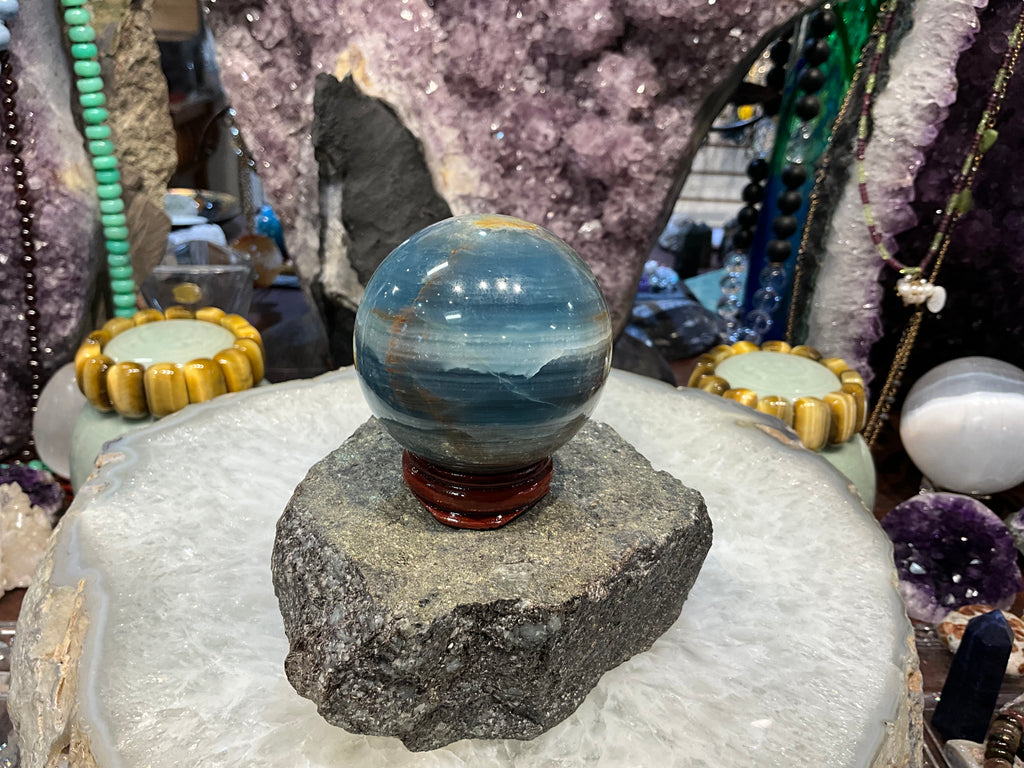 55mm Lemurian Blue Calcite Round Gemstone Sphere