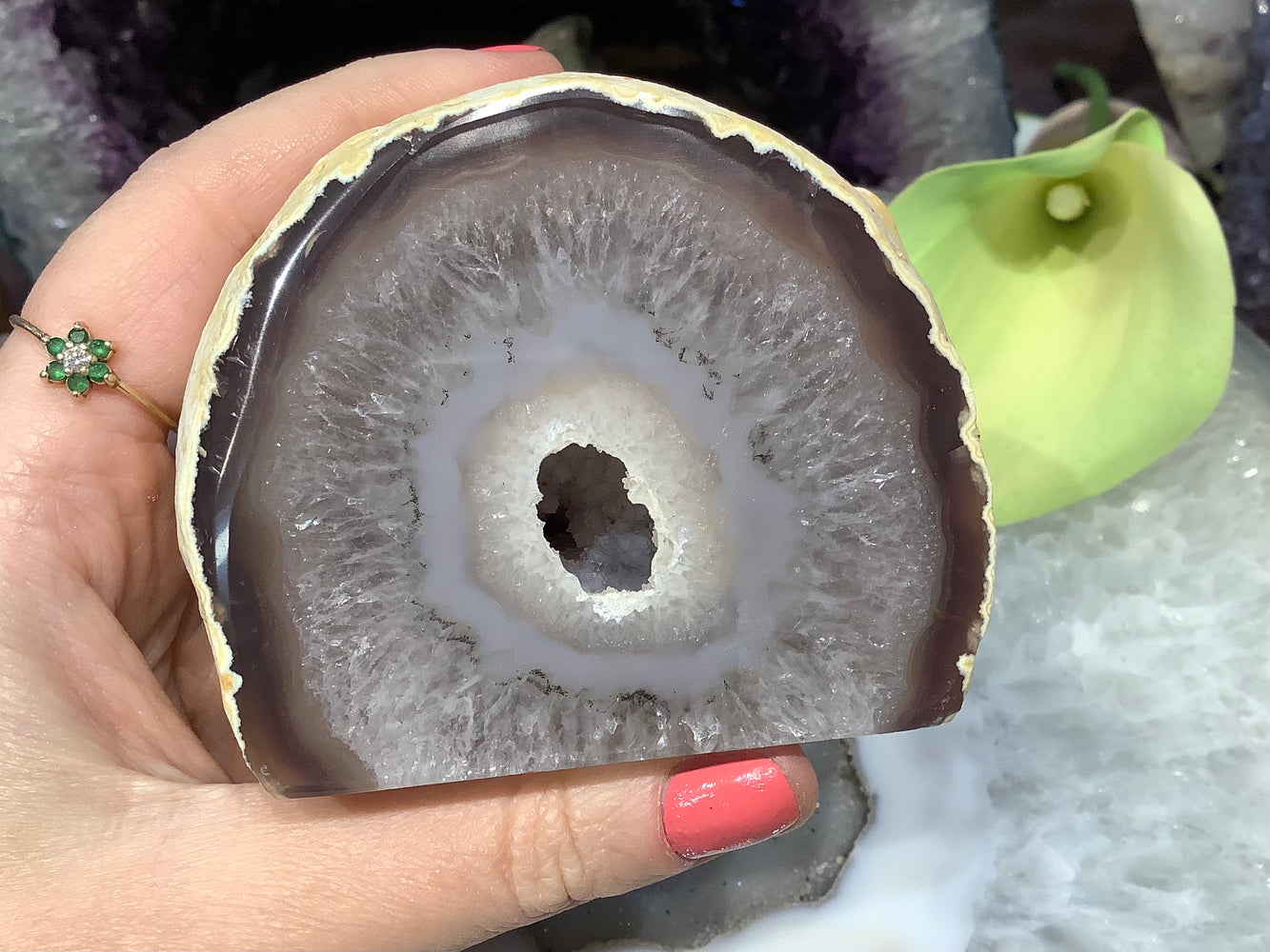 Stunning Natural  Gray Agate Drusy Geode #1