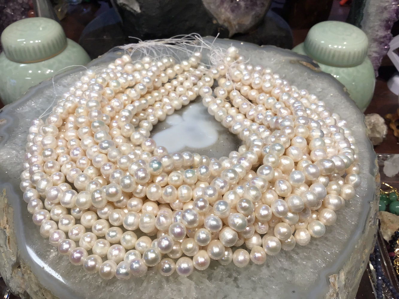 White potato 8mm freshwater pearl beads