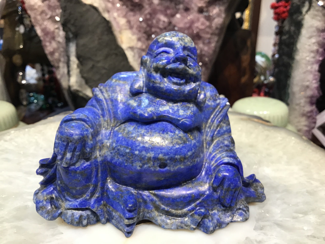 Vintage Lapis lazuli hand carved gemstone Buddha