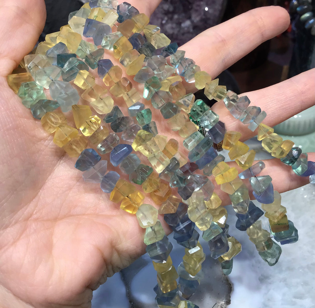 Yellow & Blue Fluorite Fancy Cut Nugget Gemstone Beads