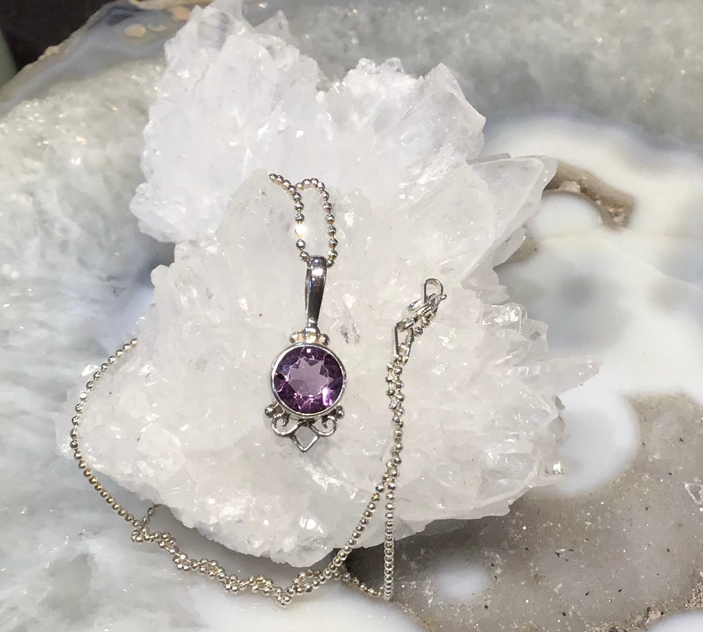 Amethyst gemstone sterling silver pendant necklace