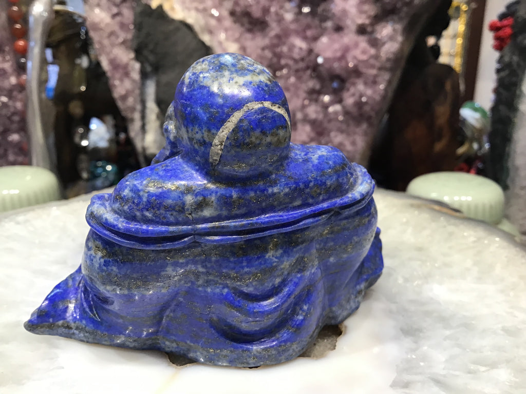 Vintage Lapis lazuli hand carved gemstone Buddha