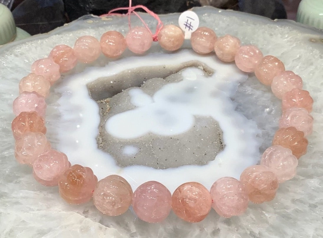 Beautiful Pink morganite large carved melon round gemstones beads 15mm #1