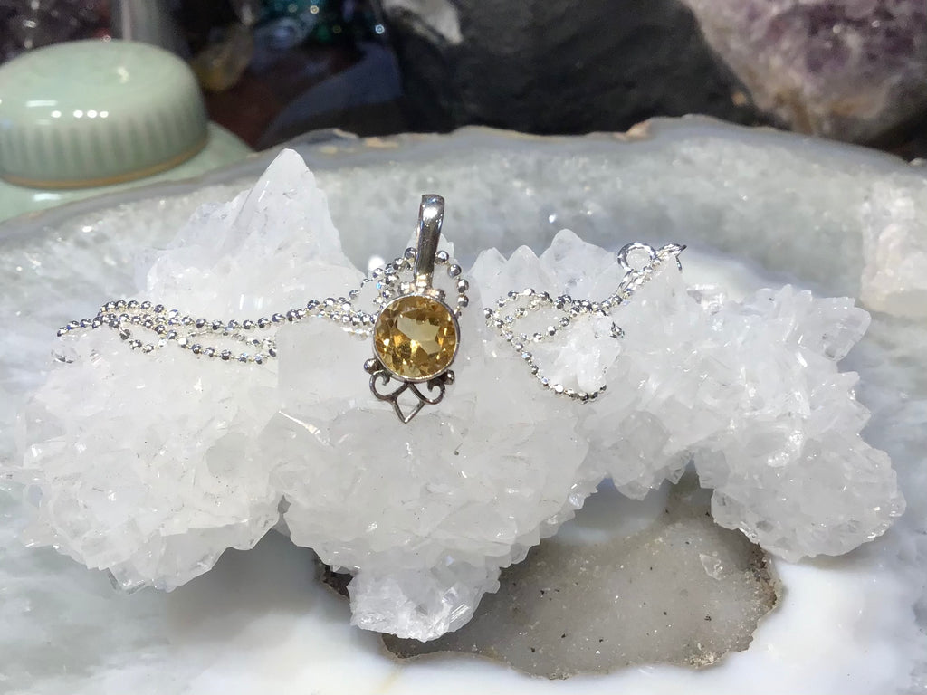 Citrine pendant sterling silver chain gemstone necklace