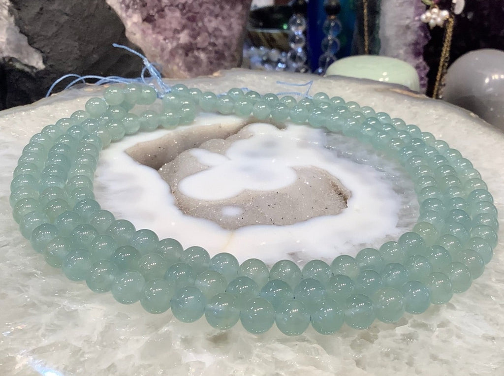 Natural Rare Color 8mm Seafoam Green aquamarine round gemstone beads