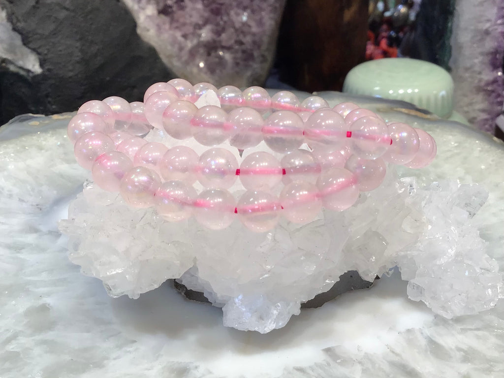 Rose quartz aura 8mm gemstone bracelet