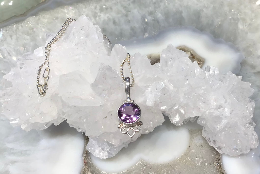 Amethyst gemstone sterling silver pendant necklace