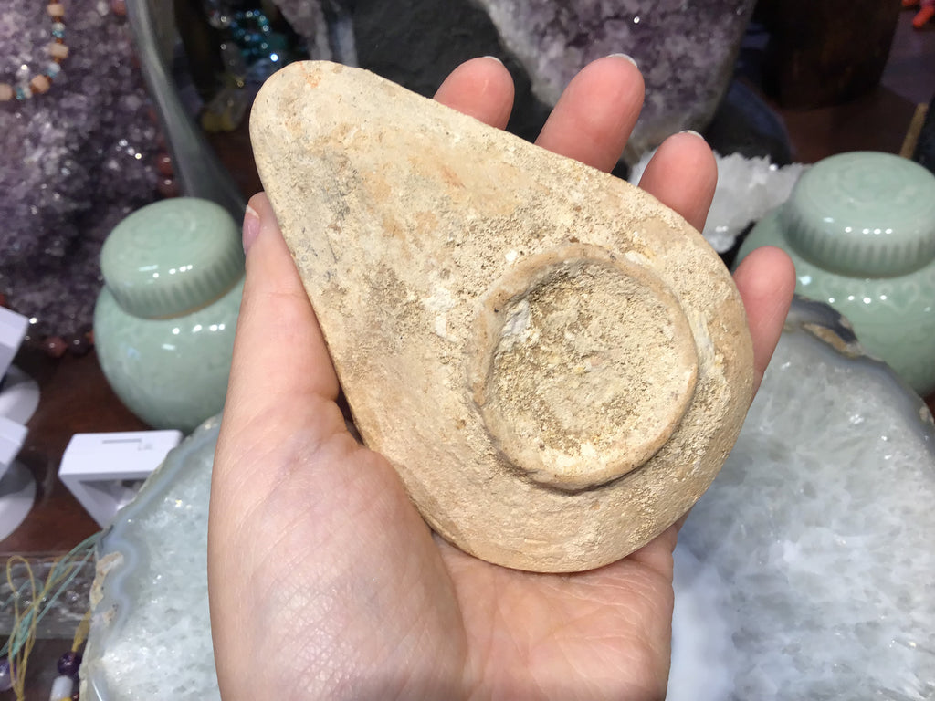 Ancient Judaic pottery oil lamp menorah