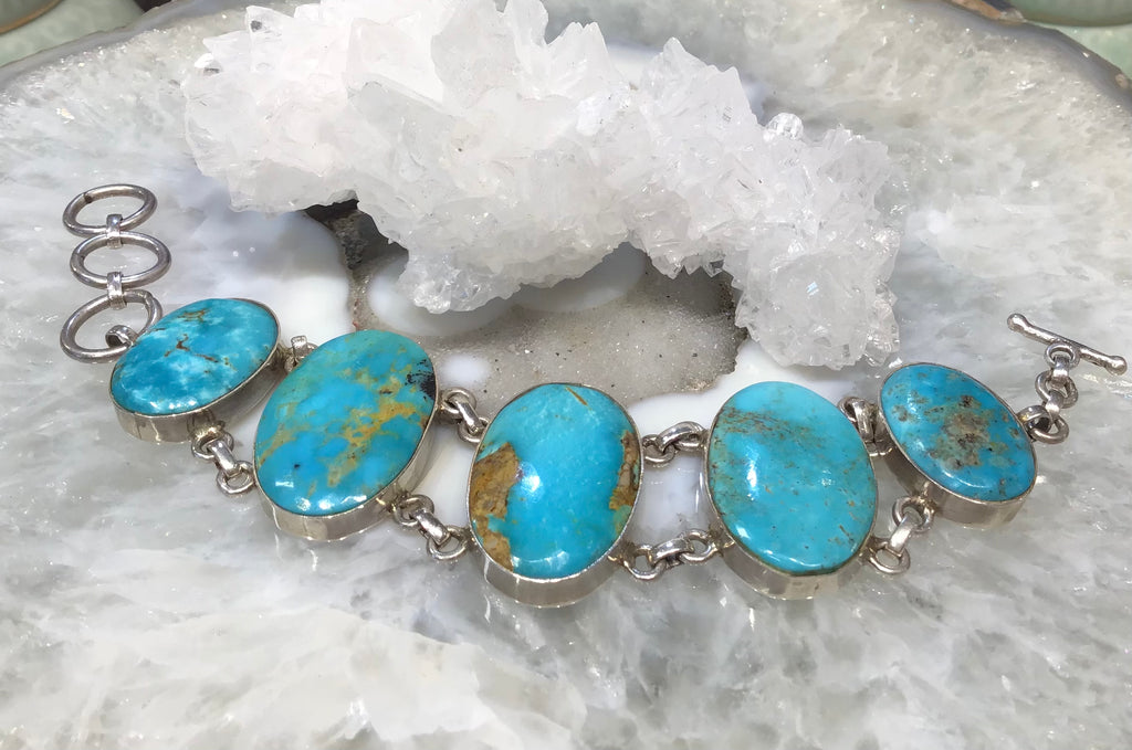 Vintage natural Turquoise & silver linked bracelet