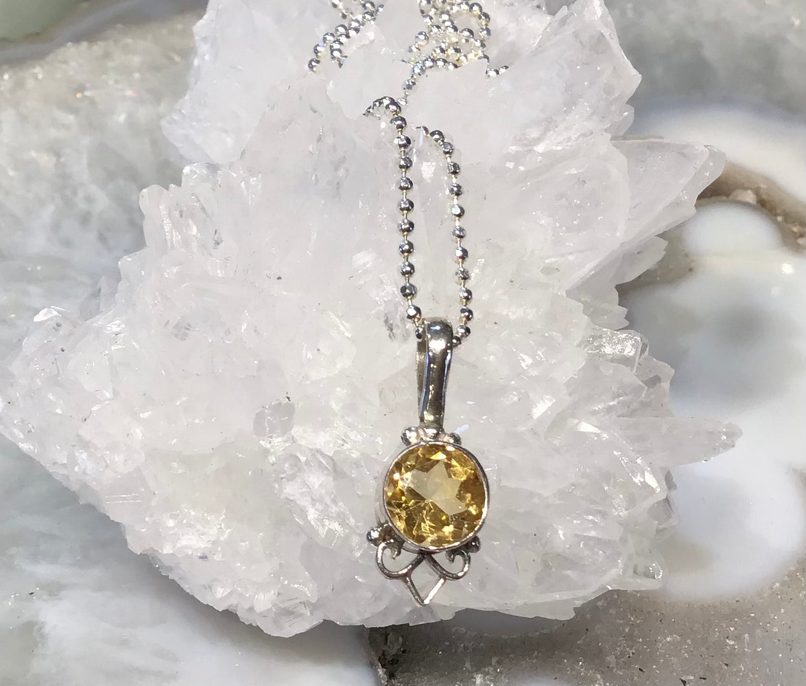 Citrine pendant sterling silver chain gemstone necklace