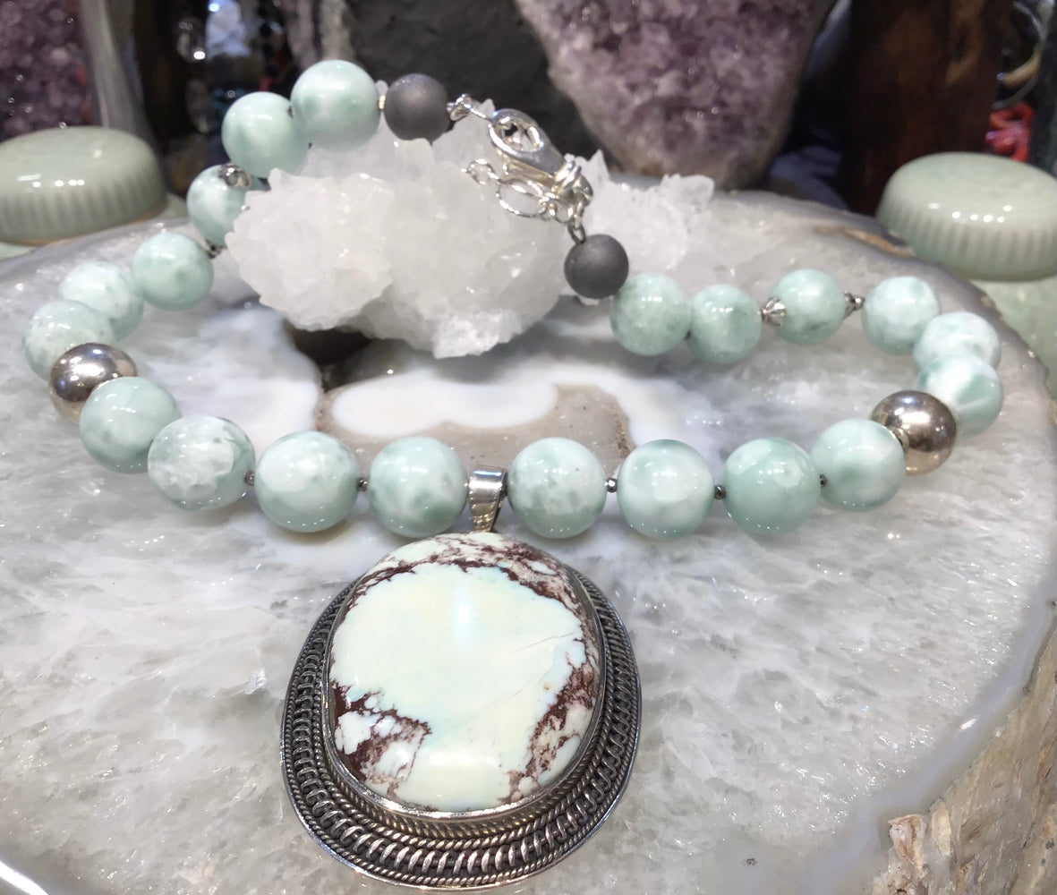 Stunning Turquoise pendant & green angelite gemstone necklace