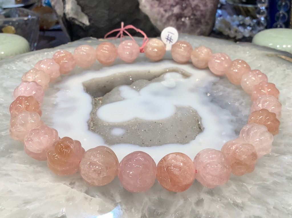 Beautiful Pink morganite large carved melon round gemstones beads 15mm #1