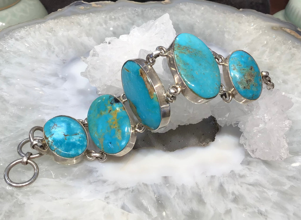Vintage natural Turquoise & silver linked bracelet
