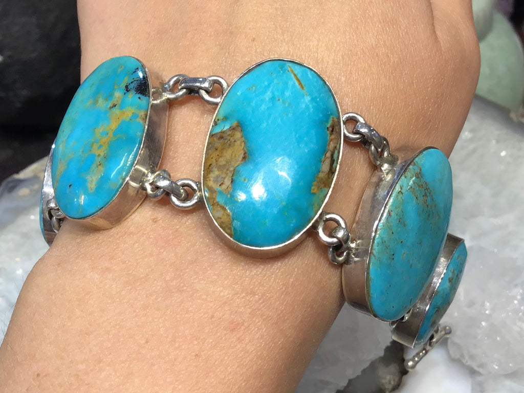 Vintage natural Turquoise & silver linked bracelet