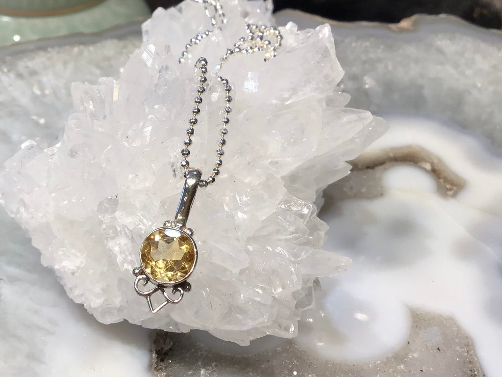 Citrine pendant sterling silver chain gemstone necklace