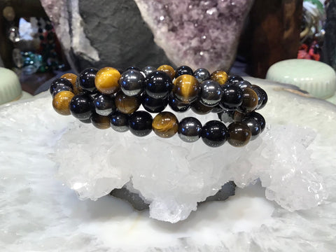 Tiger eye onyx & hematite gemstone bracelet