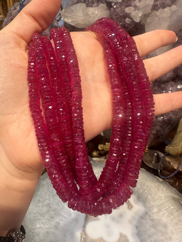 Stunning Natural pink sapphire faceted tyre rondelle cut gemstone beads