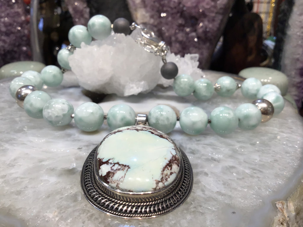 Stunning Turquoise pendant & green angelite gemstone necklace