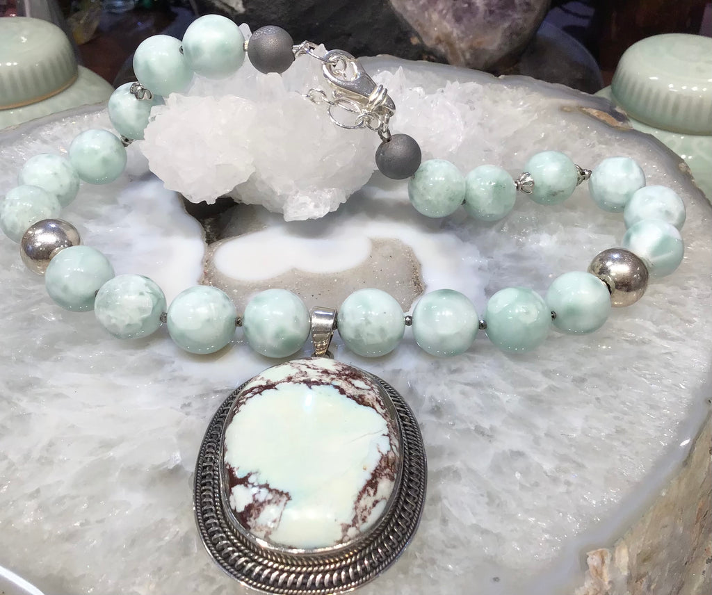 Stunning Turquoise pendant & green angelite gemstone necklace