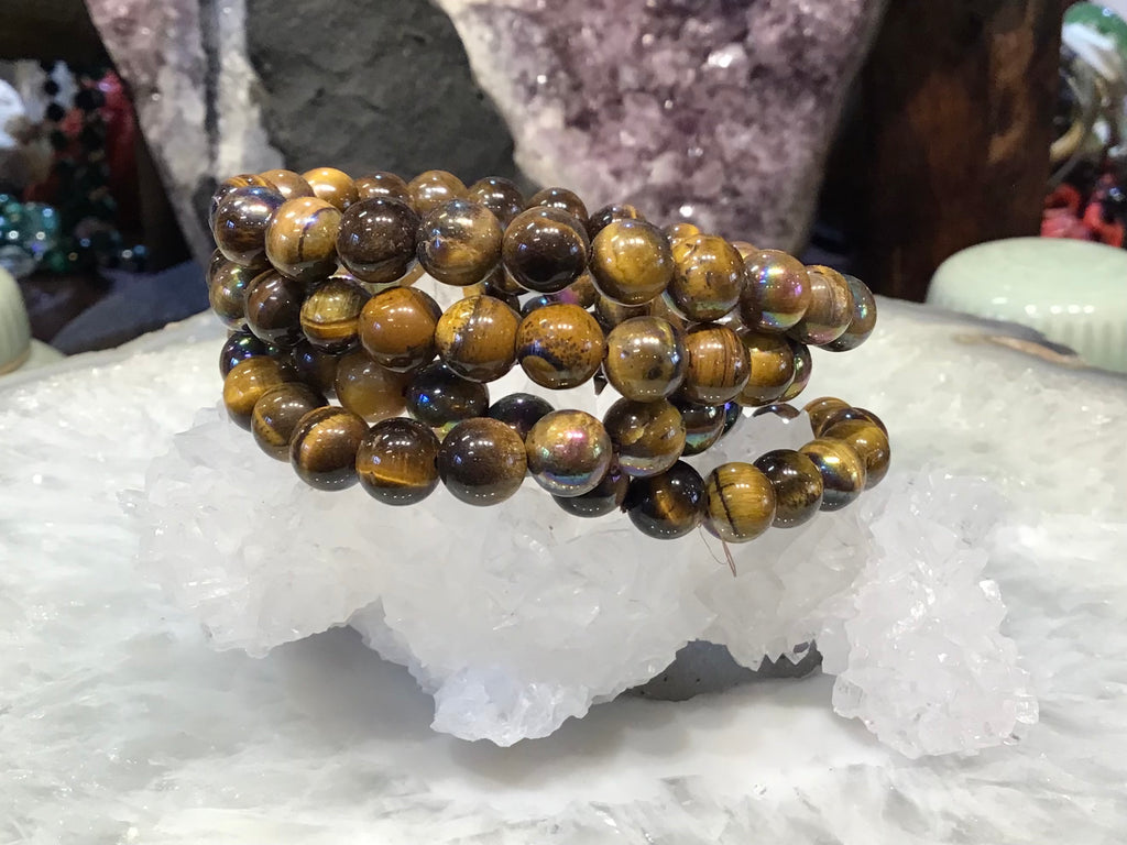 Tiger eye 8mm with aura gemstone bracelet