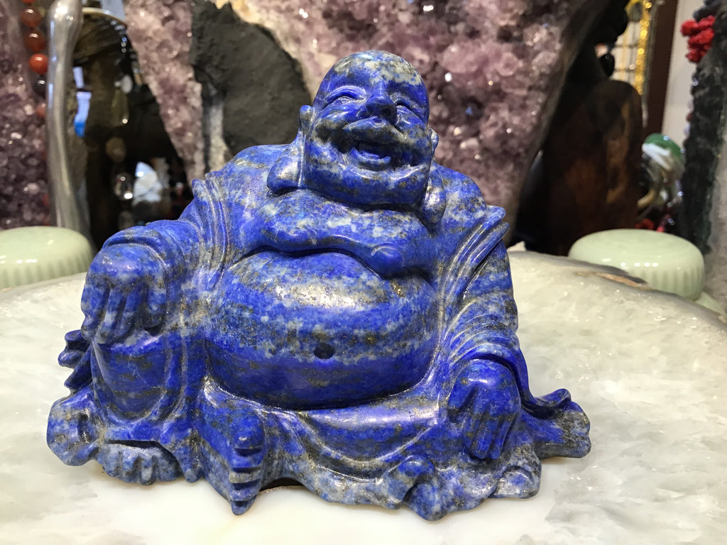Vintage Lapis lazuli hand carved gemstone Buddha
