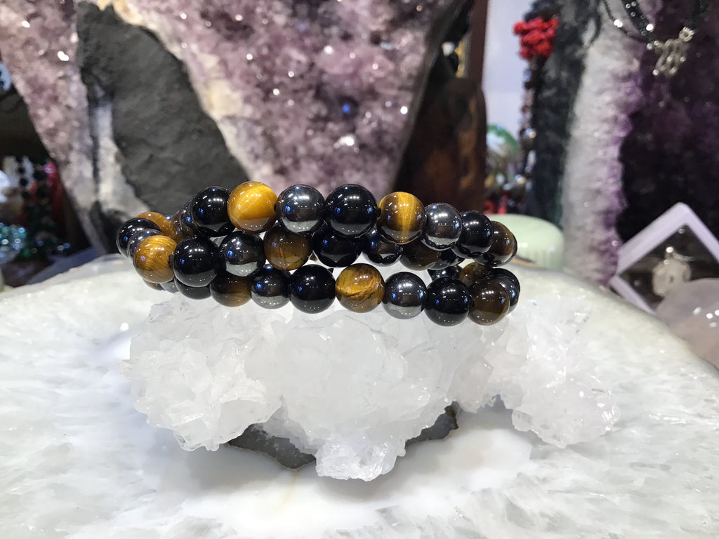 Tiger eye onyx & hematite gemstone bracelet